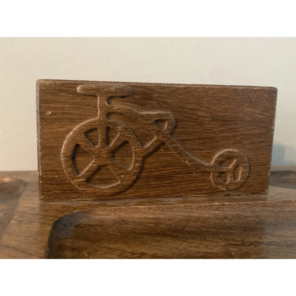 RARE Vintage Pat Yoshikawa Wooden Organizer Hand Carved Valet Box Dresser Bike